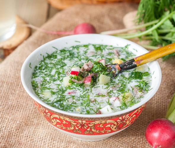 Мясная окрошка с говядиной на квасе
