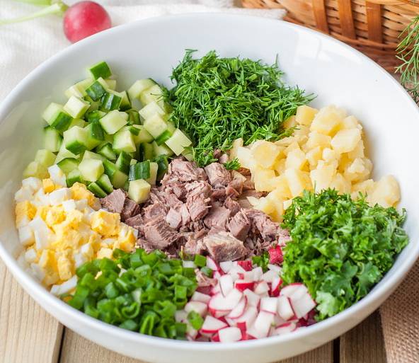 Мясная окрошка с говядиной на квасе