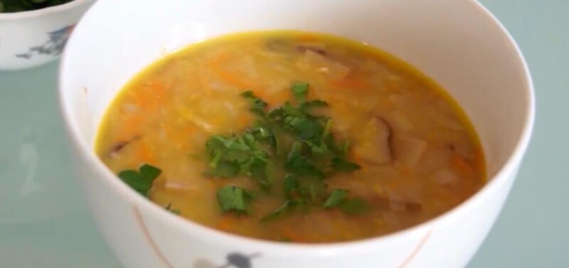 вкусный гороховый суп с сушеными грибами